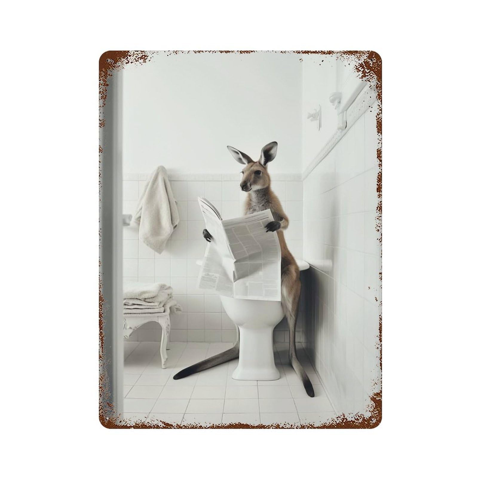Garage Style Kangaroo on Toilet Rustic Tin Plaque 15.7"x11.8", Vintage Wall Decor for Bar And Workshop