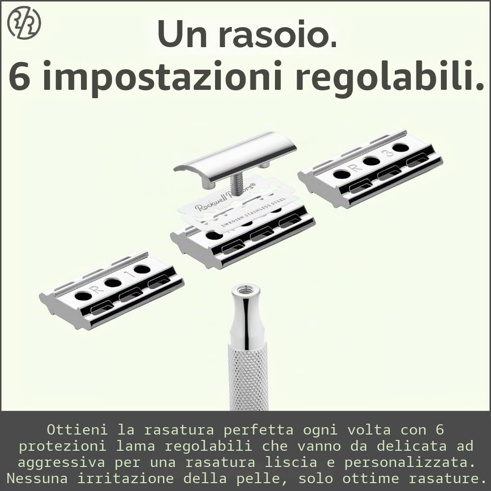 Rockwell Razors - Rasoio di sicurezza regolabile a doppio bordo 6C Bianco/Cromato White Chrome