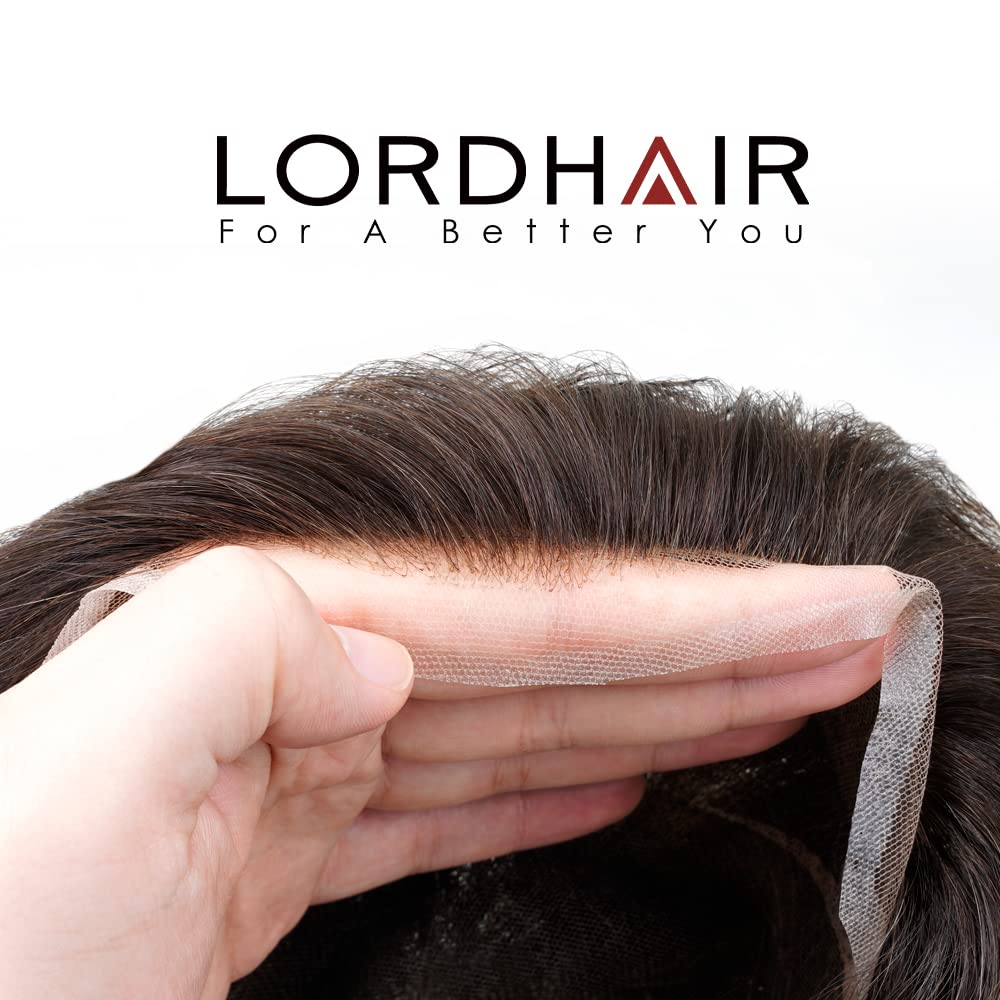 Lordhair Protesi Capelli Uomo, Pelle Super Sottile da 0,03 mm Tutti con loop a V Parrucca da Uomo per Sistema Capillare da 8x10 Pollici Dimensione Della Base