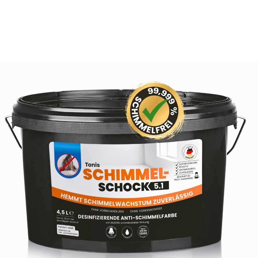 Tonis SCHIMMELSCHOCK Anti-Schimmel-Farbe mit 99,999% antimikrobieller Wirkung | Sprühfarbe für ca. 1,5 qm, wissenschaftlich nachgewiesene Sofortwirkung | Effektiv und zuverlässig