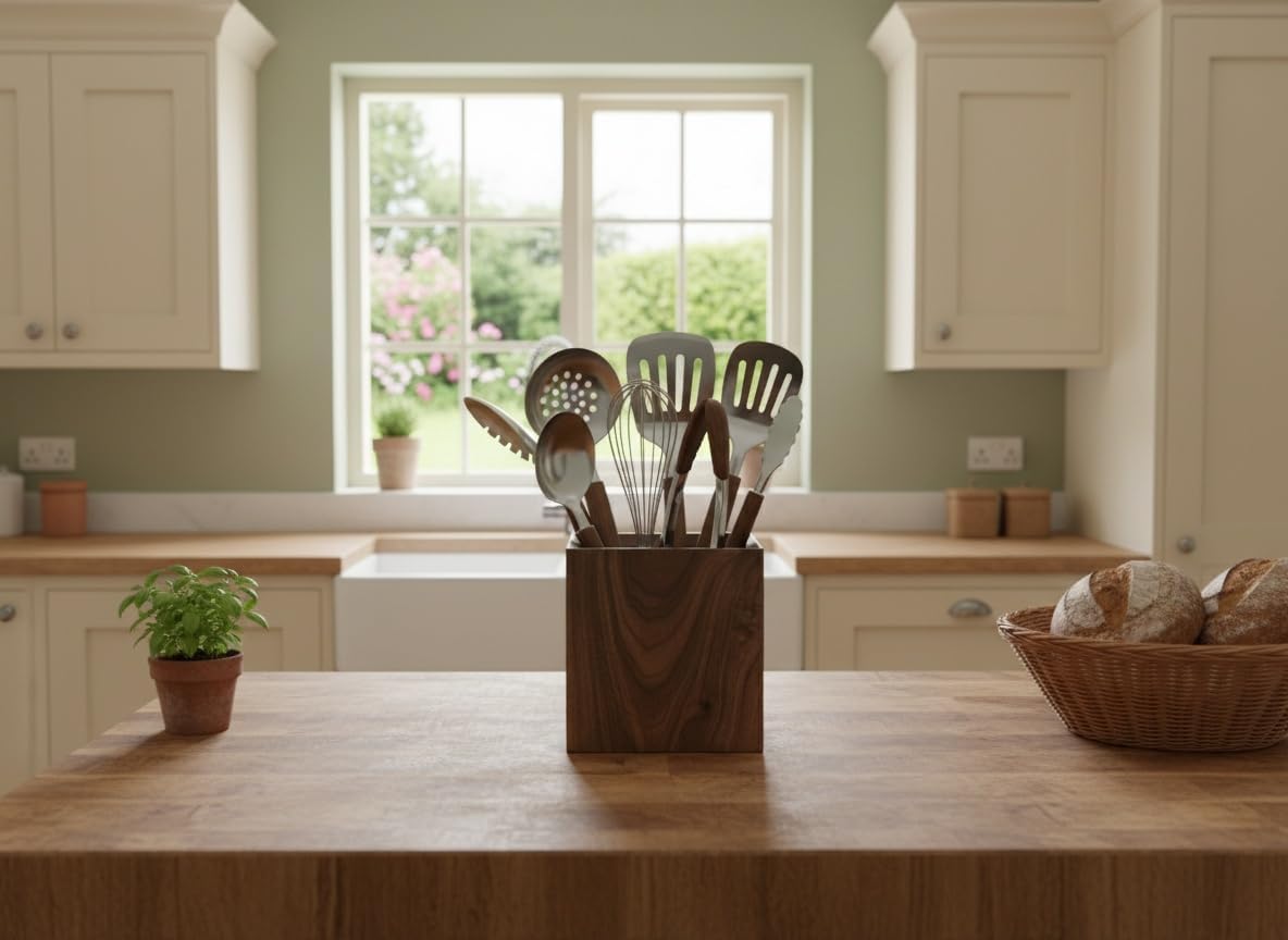 Walnut Utensil Holder for Kitchen Wood Utensil Crock Wood Utensil Holder