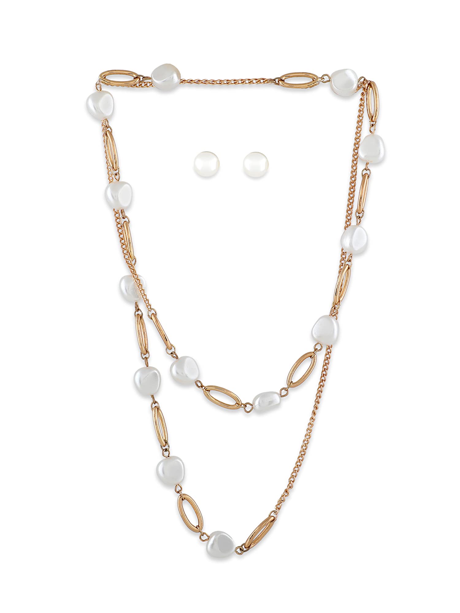 ZAVERI PEARLSGold Tone Classy Contemporary Pearls Necklace With Earring-ZPFK10595