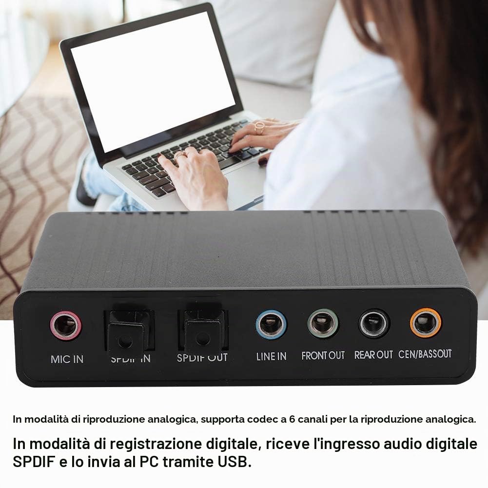 DM-HD10 Adattatore Audio per Scheda Audio Esterna USB 5.1 per Computer, per Registrazione Karaoke