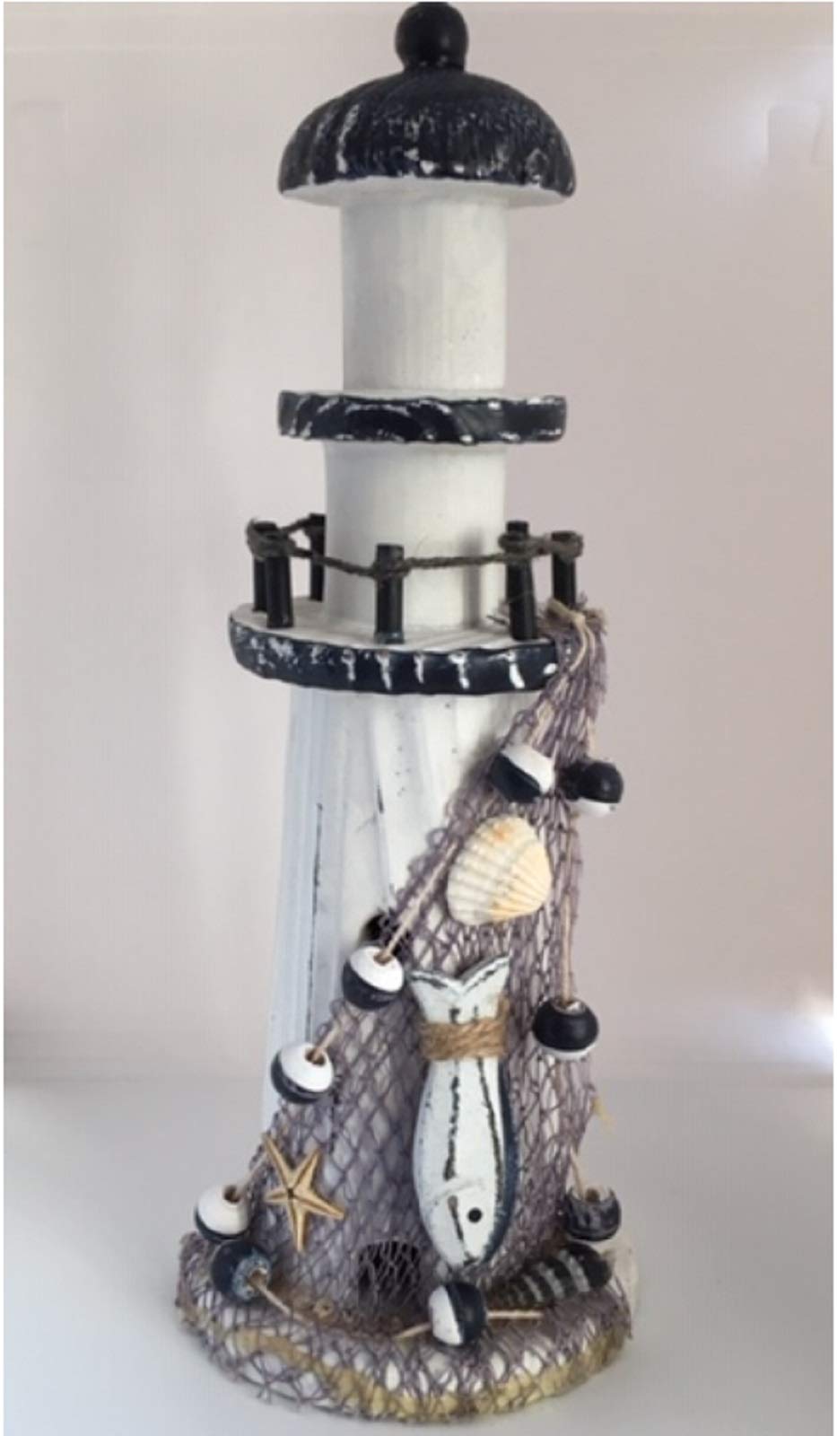 Lighthouse Decoration - White & Navy Blue Wood - 22cm by Quay Traders