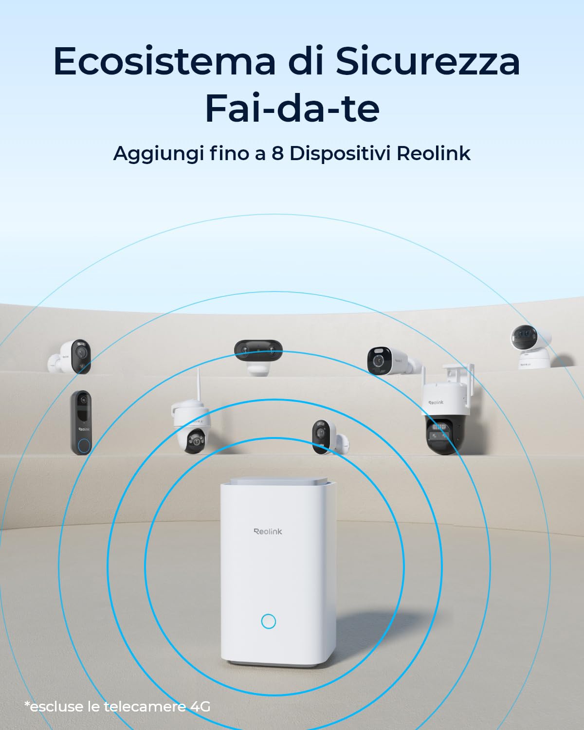 Reolink 4K Telecamera Wi-Fi Esterno Senza Fili kit, Home Hub, 2 telecamere Argus 4 Pro con Pannello Solare, Visione Notturna ColorX, Visione a 180°, Wi-Fi 6, Registrazione Locale, Nessun Costo Mensile