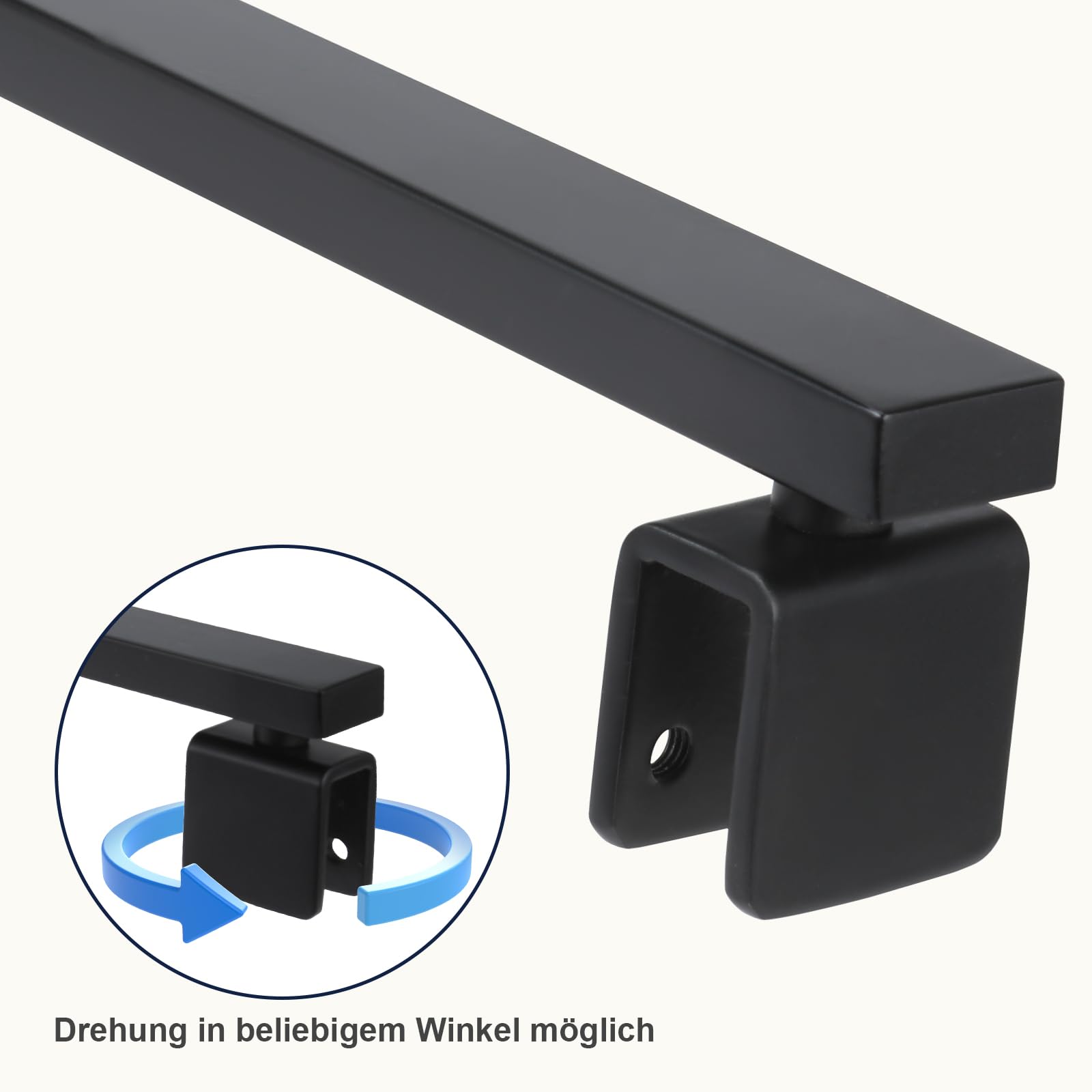 SVNR 70 – 120 cm supporto per parete doccia, asta stabilizzante per vetro spessore 8 – 10 mm, asta in acciaio inox, stabilizzatore per pareti doccia e cabina doccia, nero opaco, forma quadrata