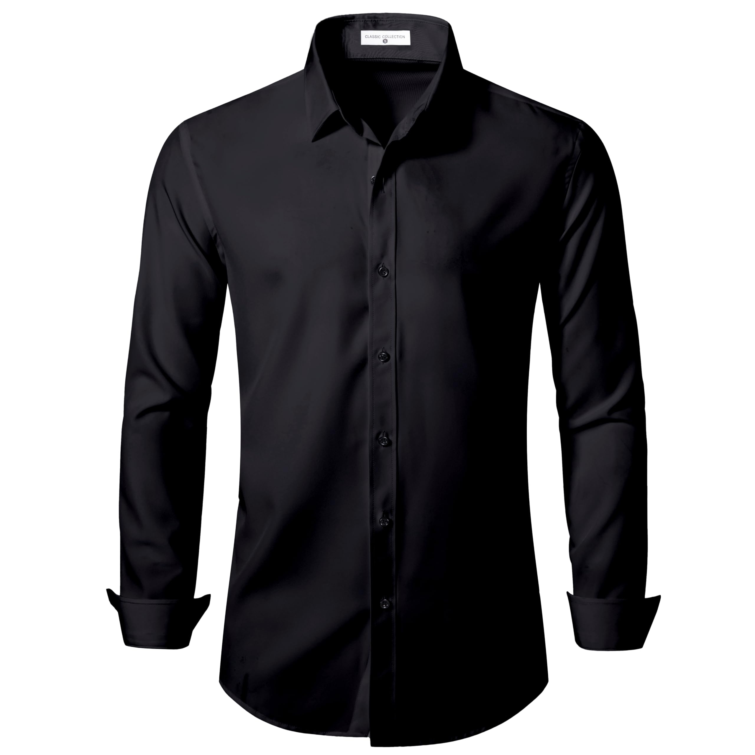 Mens Slim Fit Dress Shirts Solid Long Sleeve Formal Shirts Business Casual Wedding Button Down Shirts
