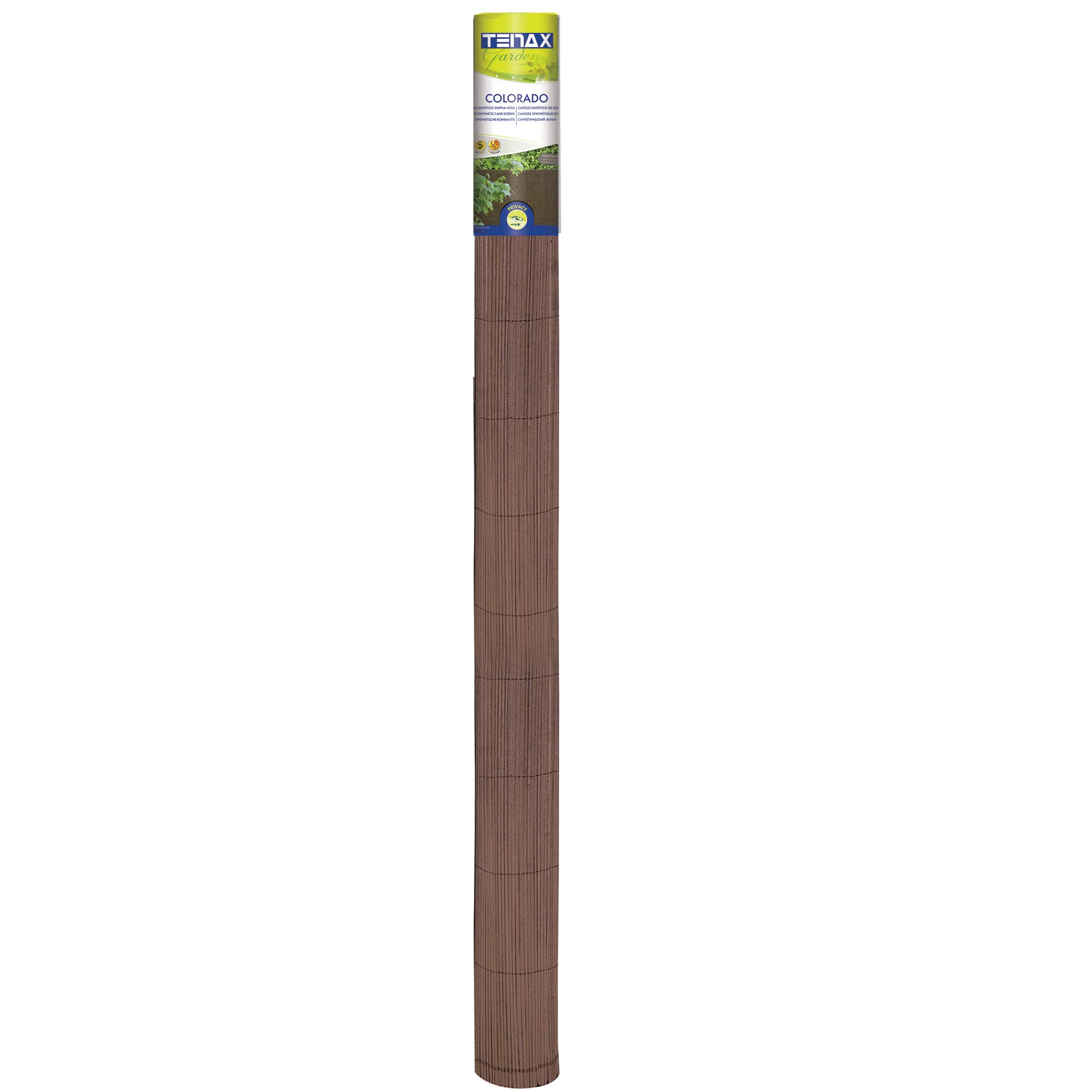 TENAX Colorado 1,50x5 m Marrone, Canniccio Sintetico a Canne Intere da 7mm, Schermante Frangivista in PVC per Giardino, Balcone e Terrazza