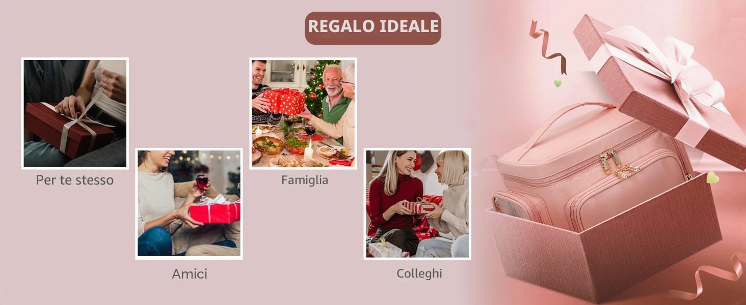 Grande trousse per il trucco da viaggio per donna con scomparto portapennelli, organizer portatile, Rosa