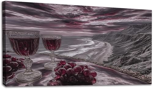 Miniatura 13 de 20"x 40" Canvas Wall Art Dreamy Vineyard Sunset Vintage Wine Glasses Rolling Hills Framed Pictures Painting Prints Large Wall Art for Living Room