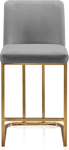 Miniatura 9 de BELLEZE Hutton - Juego de 2 taburetes de bar de 24 pulgadas, taburetes de bar tapizados con marco de metal dorado, sillas modernas de altura de