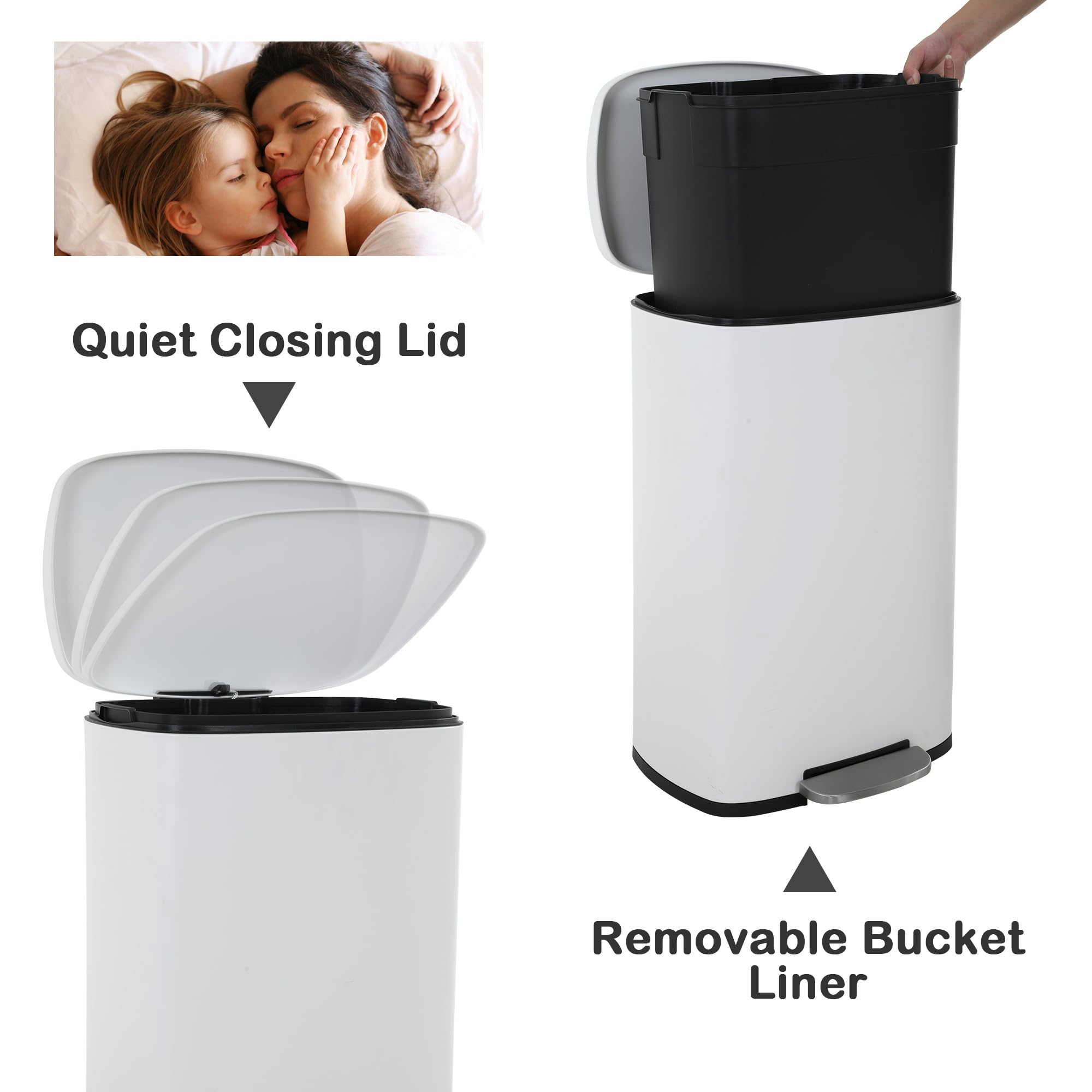 13 Gallon Trash Can, Brushed Stainless Steel Kitchen Trash Can with