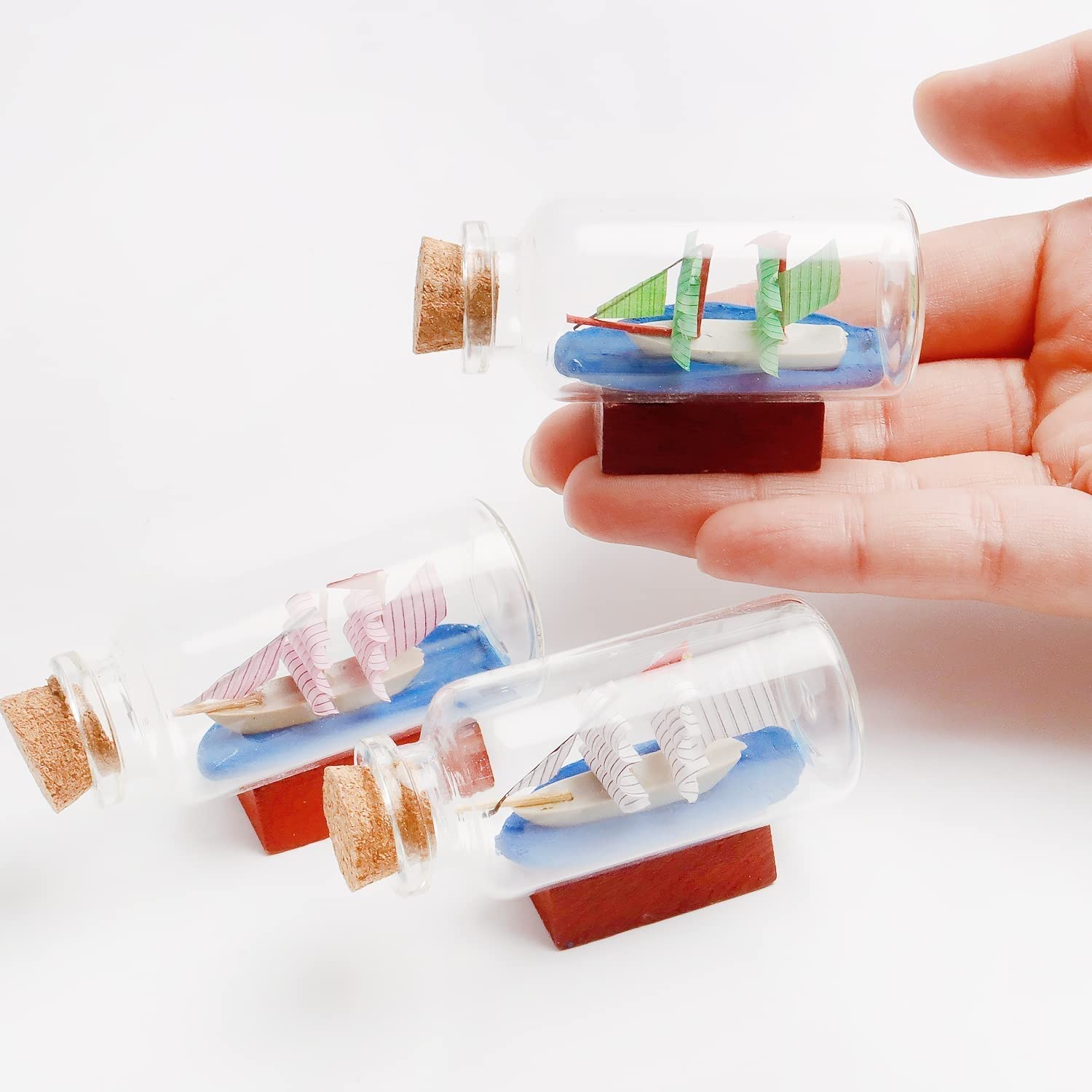 SATYAM KRAFT 3 Pcs Mini Ship in a Glass Bottle Decorative Showpiece | Gift for Him Her, Home decor, Office, Desk, Car Dashboard, Miniature for Kids, Christmas, Valentine’s Day, Festive Gifting (Small)