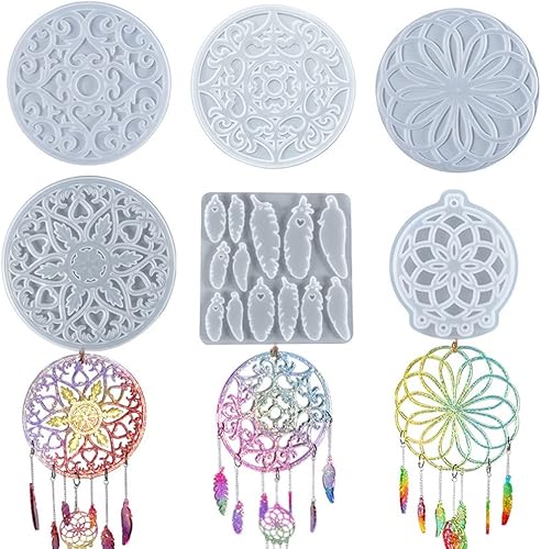 Miniatura 9 de Molde de silicona atrapasueños, molde para atrapasueños, molde de resina epoxi para colgar en la pared, colgante de plumas, kit de llavero, molde