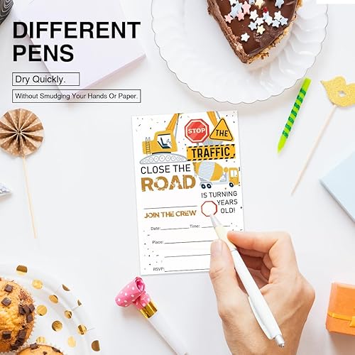 Miniatura 3 de Invitaciones de fiesta de cumpleaños de construcción, juego de 20 con sobres, para detener el tráfico, cerrar la carretera, camión volquete de