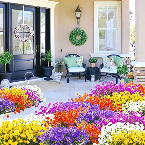 10 Bundles Artificial Flowers Outdoor UV Resistant Fake Flowers Summer Decoration Floral DIY Tables Party Home Greenery Shrubs Plants Home Garden Decor (Mix Colors) image 3