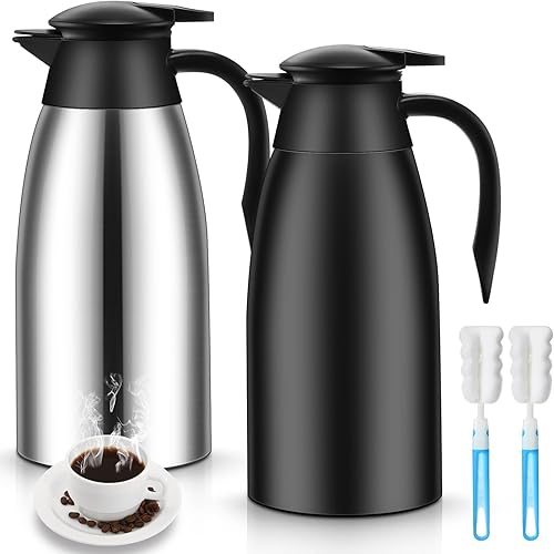 Miniatura 1 de Ziliny 2 jarras térmicas de café de 51 onzas de acero inoxidable al vacío con cepillos, dispensador de café aislado de doble pared al vacío para