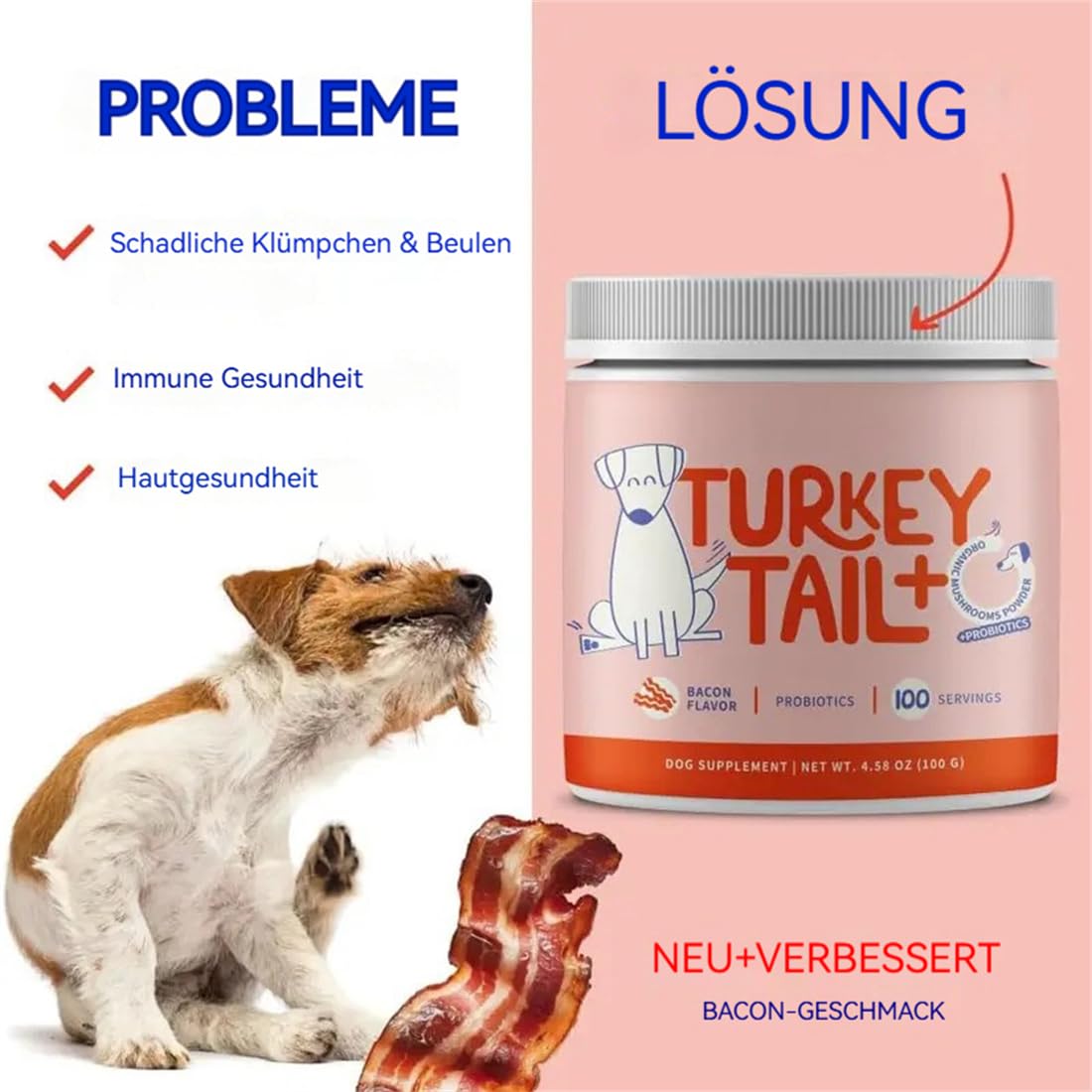 Turkey Tail für Hunde – Premium Pilzpulver mit Reishi & Probiotika, Immunsystem & Lipome Unterstützung, 100 Portionen, Tierärztlich entwickelt, Laborgeprüft, Natürlich & ohne Zusatzstoffe