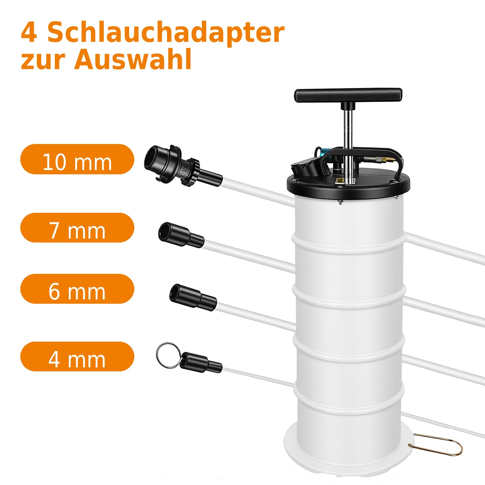 6.5L Ölabsaugpumpe Manuell & Pneumatisch, Vakuum Flüssigkeitspumpe mit 4 Absaugschläuchen, Ölwechselpumpe für Auto, Motorrad, Boot, Rasenmäher, Absauggerät für Motoröl & Bremsflüssigkeit