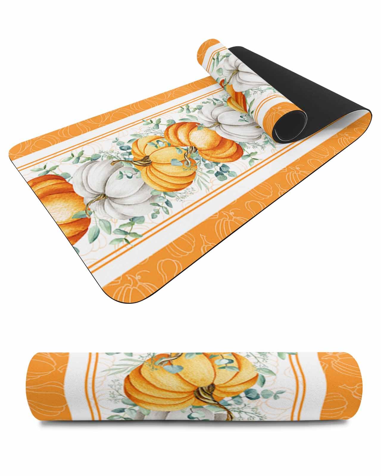 Debedcor Heat Proof Table Pads Waterproof Decorative, Orange Gray Pumpkins Fall Non-Slip Table Countertop Protector, Thanksgiving Orange Striped Insulation Mat for Kitchen Room, 40 x 12 Inches