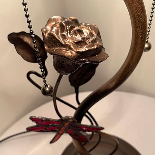 Miniatura 5 de Bieye L10888 Hortensia Lámpara de mesa de vidrio pintada a mano con base de lámpara de flor de libélula para decoración del hogar (rojo)