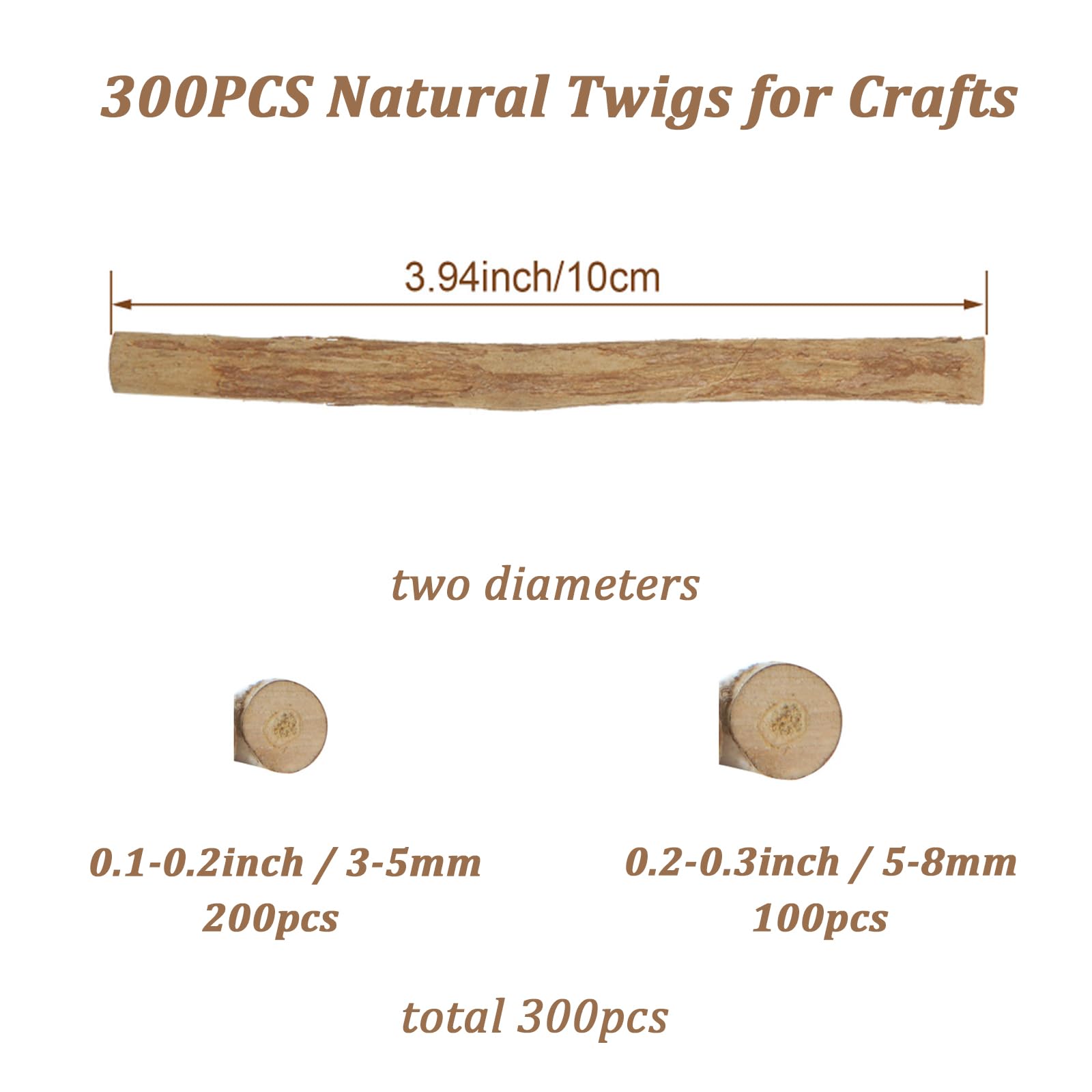 BYHER Bastelstäbchen Aus Holz – 45 Stück, Je 10,2 Cm, Natürliche Rinde, Für DIY, Feengarten & Deko