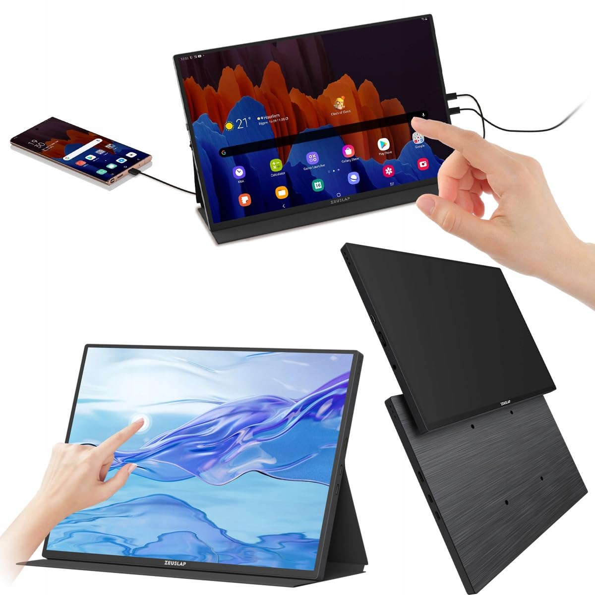 ZEUSLAP Z10T Monitor Przenośny Dotykowy 10,5" FHD IPS 1920x1280 USB-C Thunderbolt Mini HDMI HDR 100% sRGB do Laptopa Smartfona PS4 PS5 Xbox Nintendo Switch Dodatkowy Ekran do Pracy Rozrywki