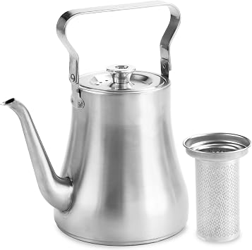 68OZ/2000ML Stainless Steel Teapot with Removable Infuser, Stovetop & Dishwasher Safe Tea Maker Water Kettle for Loose Leaf & Tea Bags