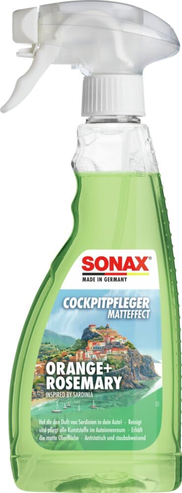 SONAX CockpitPfleger Matteffect Orange+Rosemary (500 ml) Kunststoffreiniger reinigt und pflegt alle Fahrzeug Kunststoffoberflächen | Art-No. 03492410