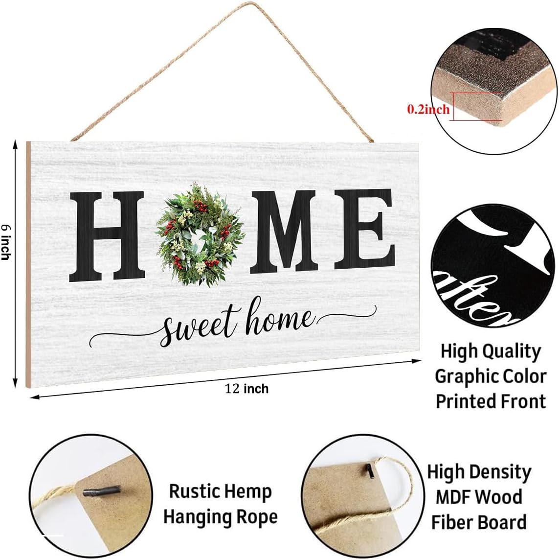 Sweet Home Wooden Hanging Sign, Office Wall Decor Rustic Farmhouse living room Decor, home kitchen Wall Art Signs, For Living Room Bedroom Office 12 × 6 inch image 2