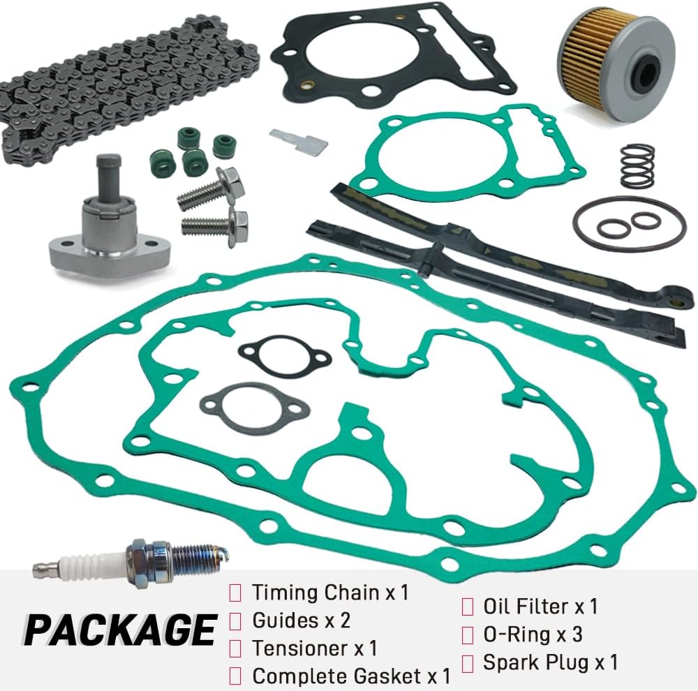 400EX Cam Timing Chain & Guides & Tensioner & Complete Gasket 1996-2014 Compatible with Honda TRX400EX TRX400X XR400 XR400R OEM# 14620-KCY-670 14511-KCY-670