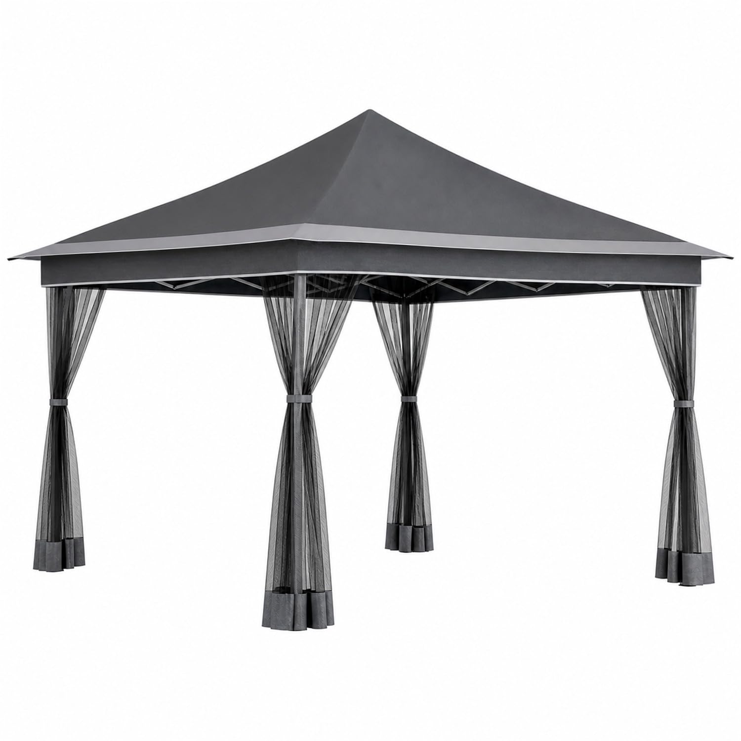 Gazebo Pieghevole Da Giardino Con Zanzariere Laterali Copertura Oxford UV50+ Struttura Regolabile Pop Up Con Borsa Trasporto Per Eventi Outdoor 360 x 360 x 310 Cm Bianco