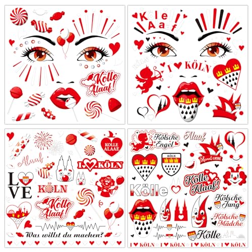 HOWAF Tatuaggi Temporanei Colonia Tatuaggi, Tatuaggi Viso Colonia, Tatuaggi Halloween Tatuaggio Viso per Costume Halloween, Rosso