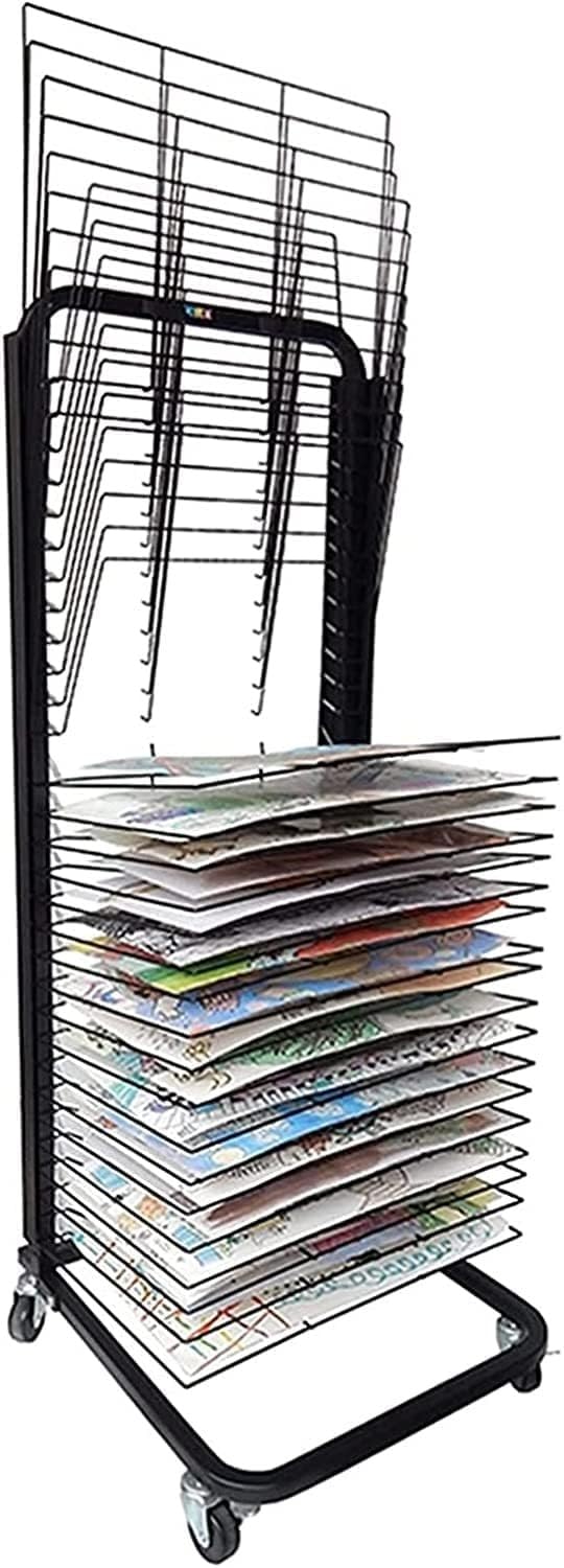 NGDFGR Mobile Paper Drying Rack,Space-Saving Shelf,Classroom Art Drying Rack With 25 Shelves,Drying Easel Art Studio,For A3,K8 Paper Magazine Storage,25Layers,