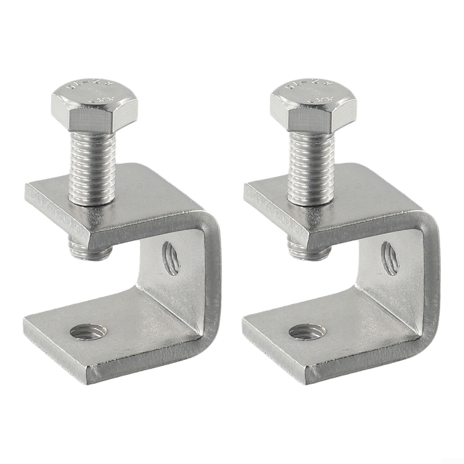 Stainless Steel C Clamps Set, Heavy Duty I-Beam Design for Welding and Assembly, Adjustable Desktop Mounting Bracket with M6 Thread, Silver Finish Cabinet Hardware(2Pcs)