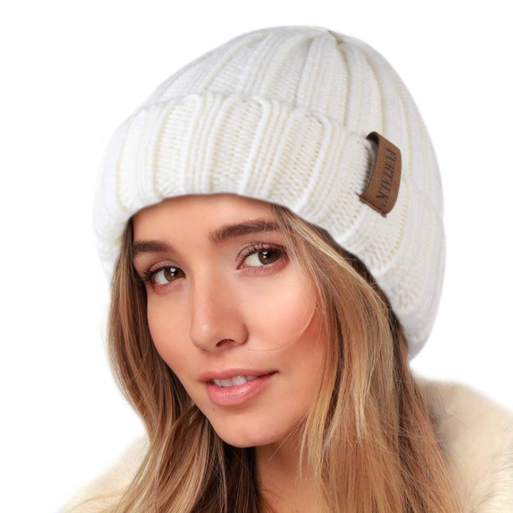 FURTALKWomens Slouchy Winter Knit Beanie Hats Chunky Hat Bobble Hat Ski Cap