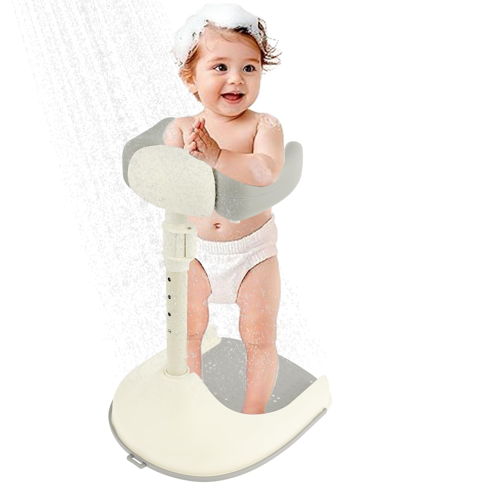 Baby Shower Stand, Baby Bath Standing Bracket with Non Slip Pad Height Adjustable 44-54 cm, Four Level Lifting Design Foldable Bath Stand Support for Different Ages Infant Toddler