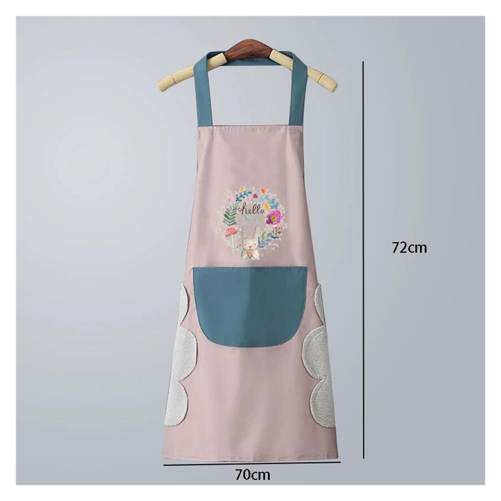 Delantal de cocina for mujer, con diseño conejo y guirnalda flores, impermeable, a prueba aceite, dibujos animados, borrable funda for las manos