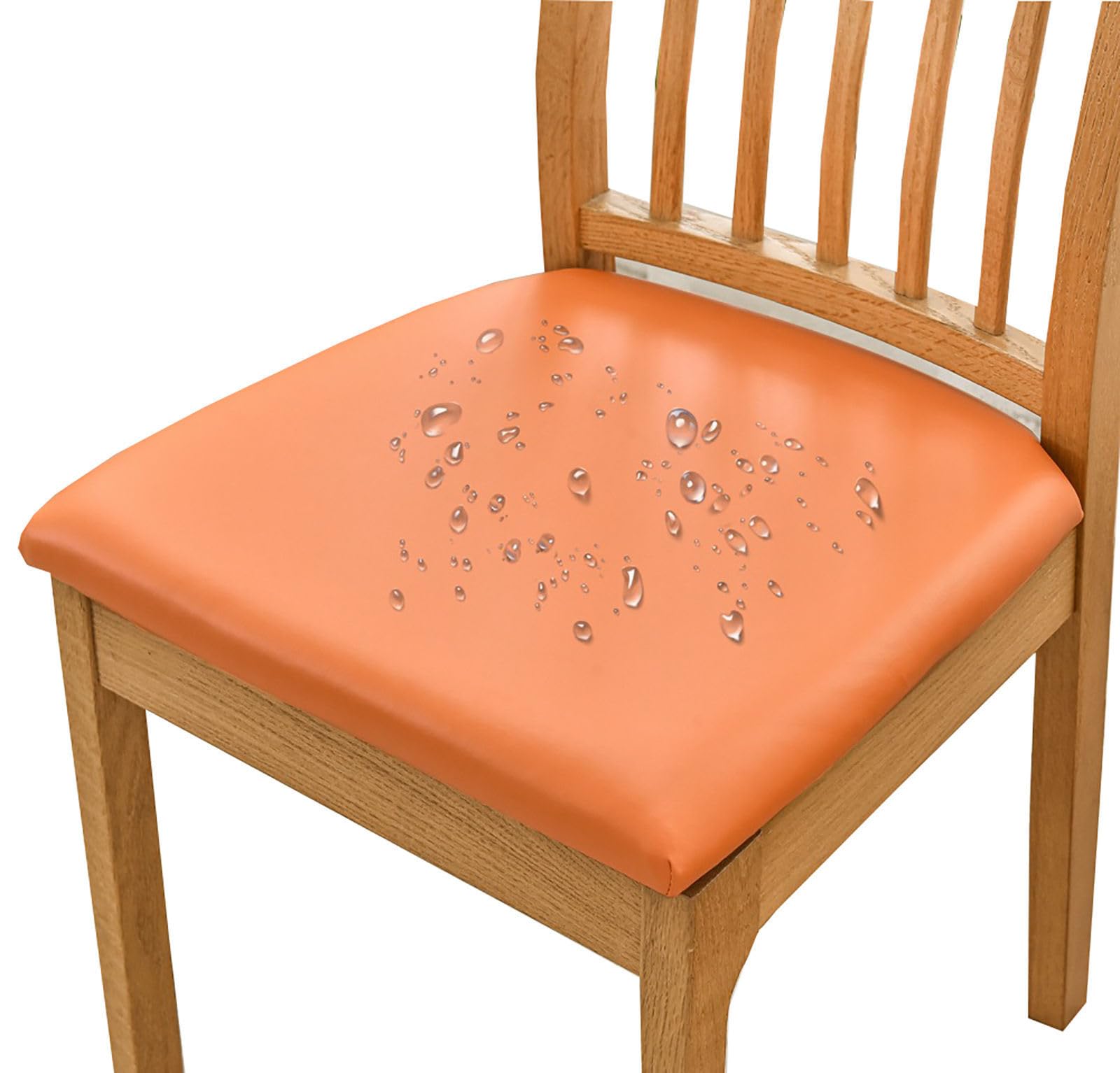 HOMECOVER Dining Chair Seat Covers Set Of 2 Waterproof Seat Slipcover, PU Leather Dining Chair Slipcovers Removable Stretch Dining Chair Seat Covers For Dining Chairs-set of 2-orange