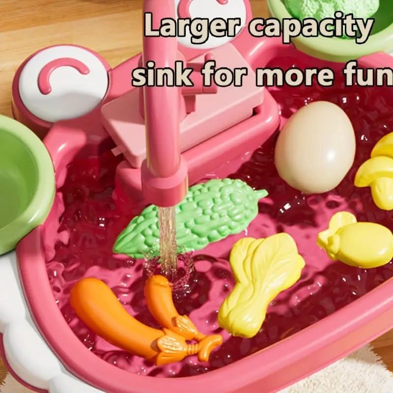 Image of Mini Kids Pretend Kitchen Sink Toy | Pretend Dishwasher with Running Water | Play Sink & Kitchen Playset with Tableware | Multicolour