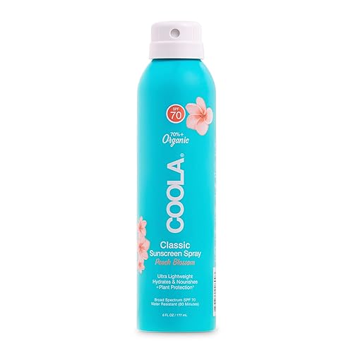 COOLA Organic Sunscreen SPF 70 Sunblock Spray Dermatologist Tested Skin Care for Daily Protection Vegan and Gluten Free Peach Blossom 6 Fl Oz