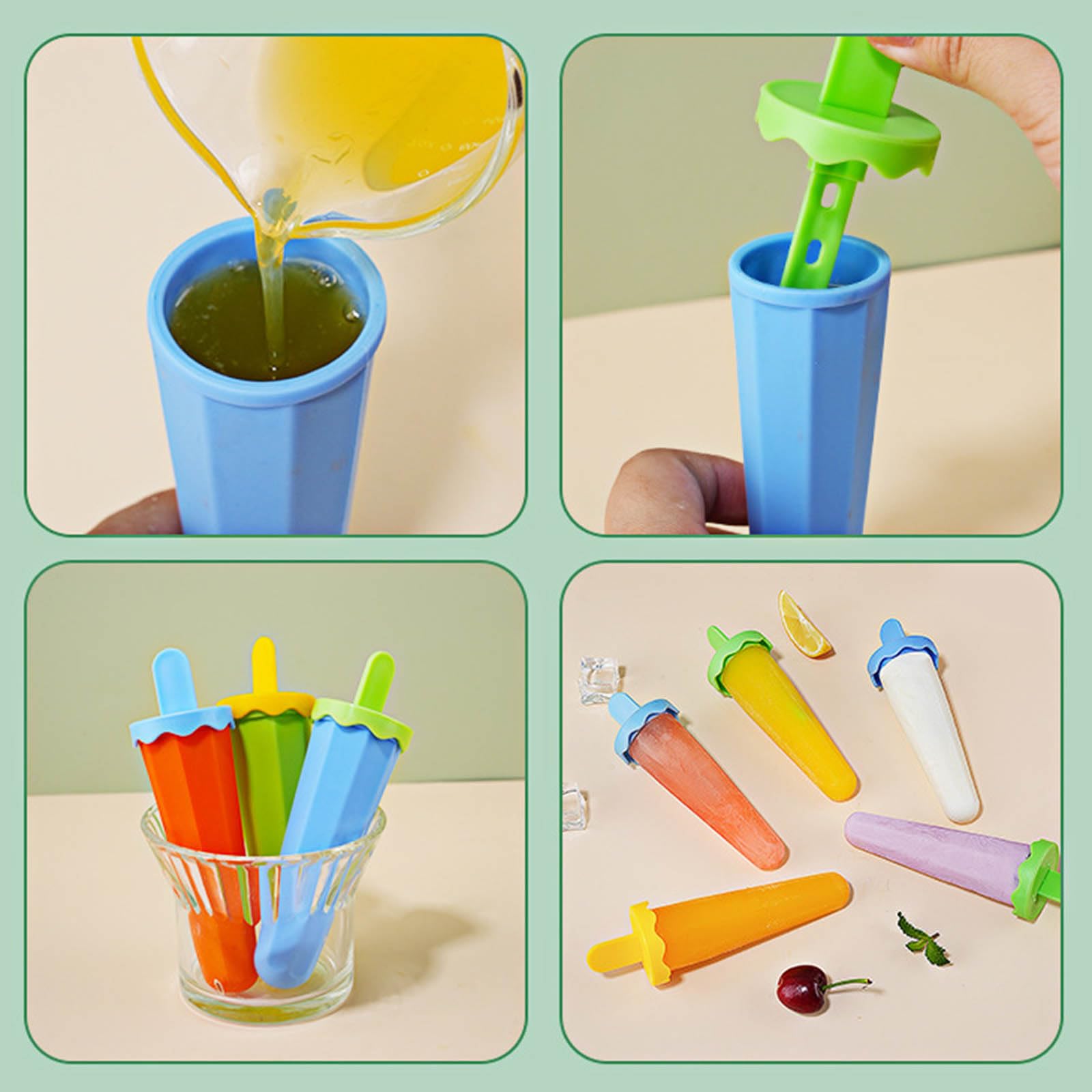 5 moldes de silicona for paletas de hielo de fácil liberación con protección contra goteo, reutilizables, fáciles de usar.,Moldes para helados(Orange)