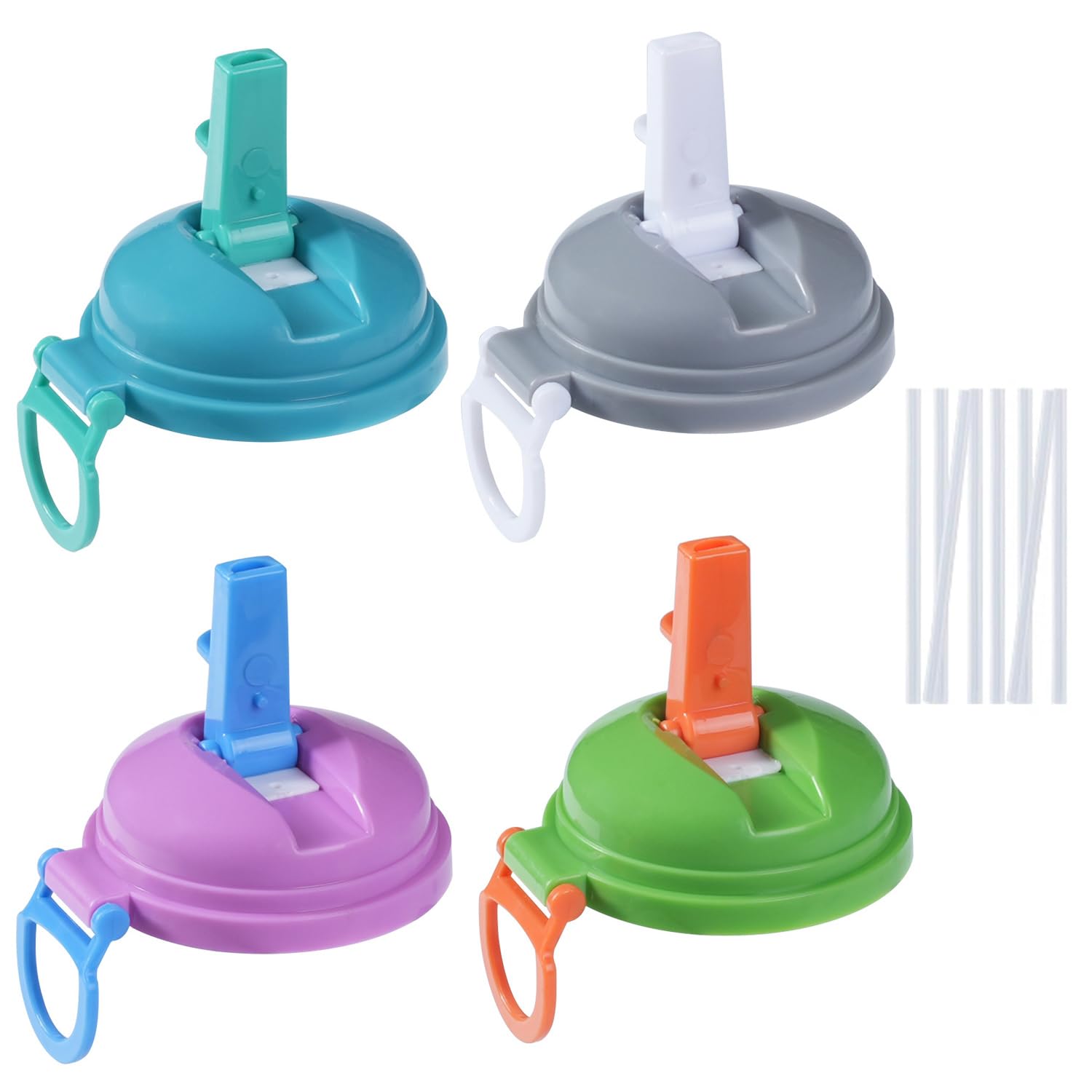 4 Pack Soda Can Lids with Straws,Colorful Soda Can Covers with Silicone Straw,Reusable Leak-Proof Spill-Proof Can Covers,Fits Standard for Beer, Juice, Seltzer(Grey,Blue,Green,Purple)