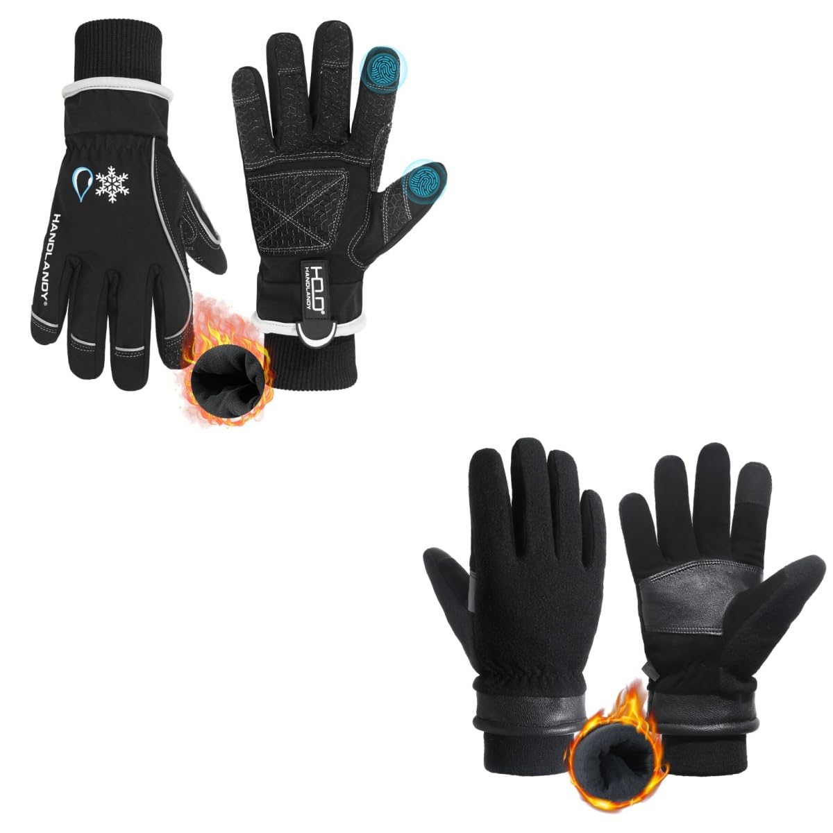 HANDLANDY Waterproof Insulated Work Gloves, 3M Thinsulate Thermal Winter Gloves for Men Women Touch Screen, Warm Ski Snowboard Cold Weather Gloves (Black, Large)(Medium, Black)