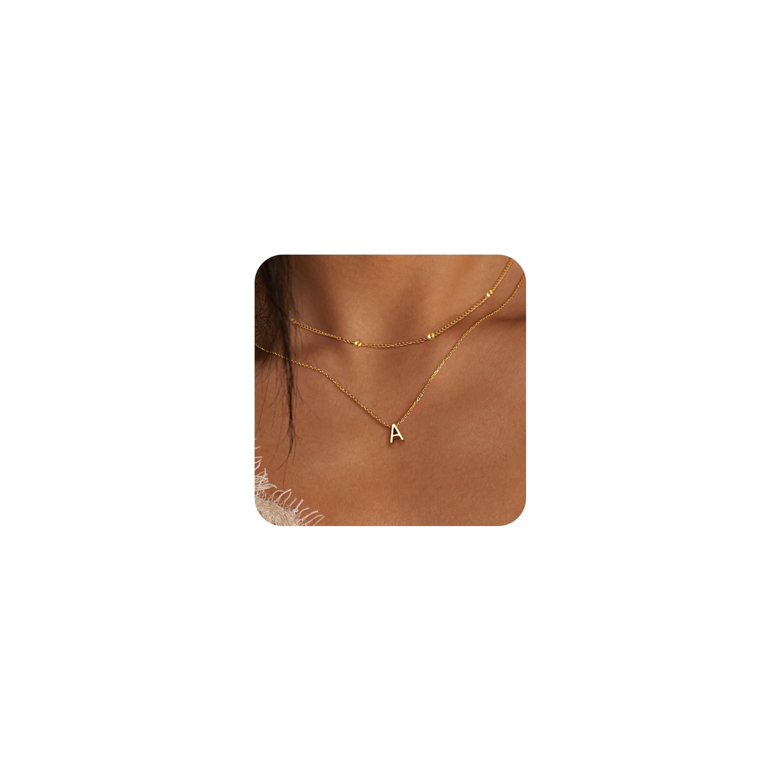 PoxtexInitial Necklaces for Women 14K Gold Silver Plated Letter Jewelry Non Tarnish Layered Dainty Cute A-Z Pendant Choker Necklace Waterproof Trendy Name Necklace Personalized Jewelry Gift for Women