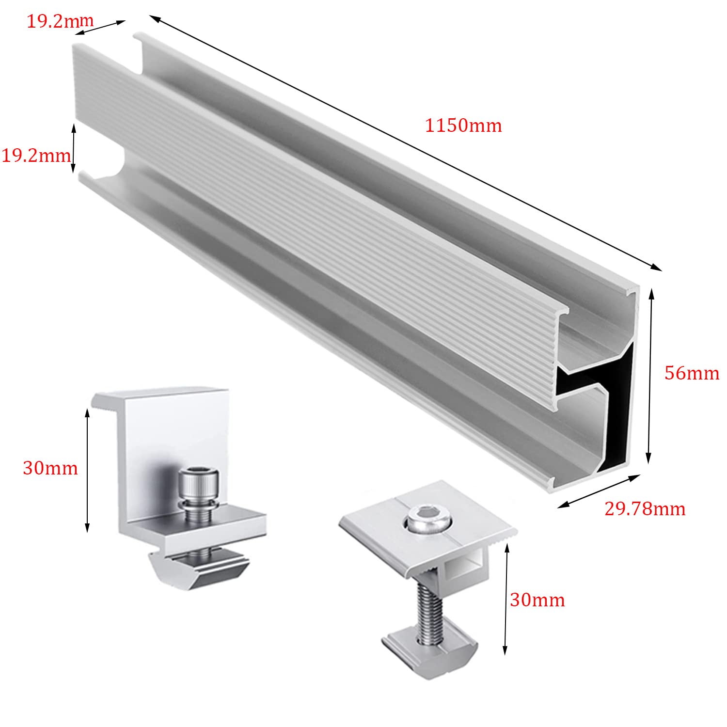 Warmfay Soporte para panel solar de tejas, soporte fotovoltaico para tejas, sistema de fijación de techo de tejas, 115 cm, riel de montaje para 3 módulos, soporte para panel solar de tejas para