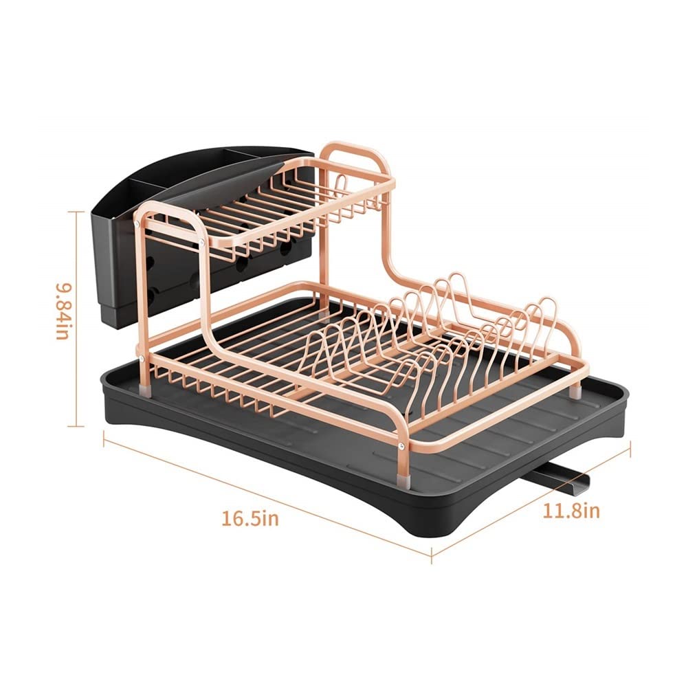 Escurridor de platos, soporte de fregadero de aleación de aluminio de doble capa, escurridor organizador, soporte para platos y estante de almacenamiento de cubiertos para