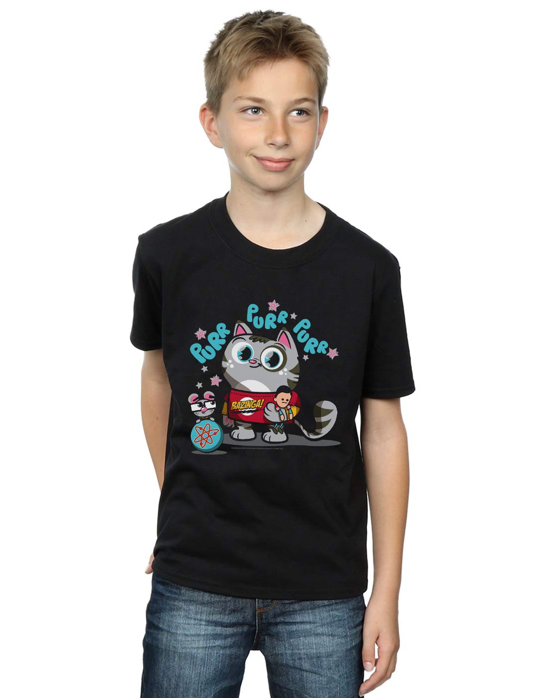 The Big Bang Theory Boys Bazinga Kitty T-Shirt Black 12-13 Years