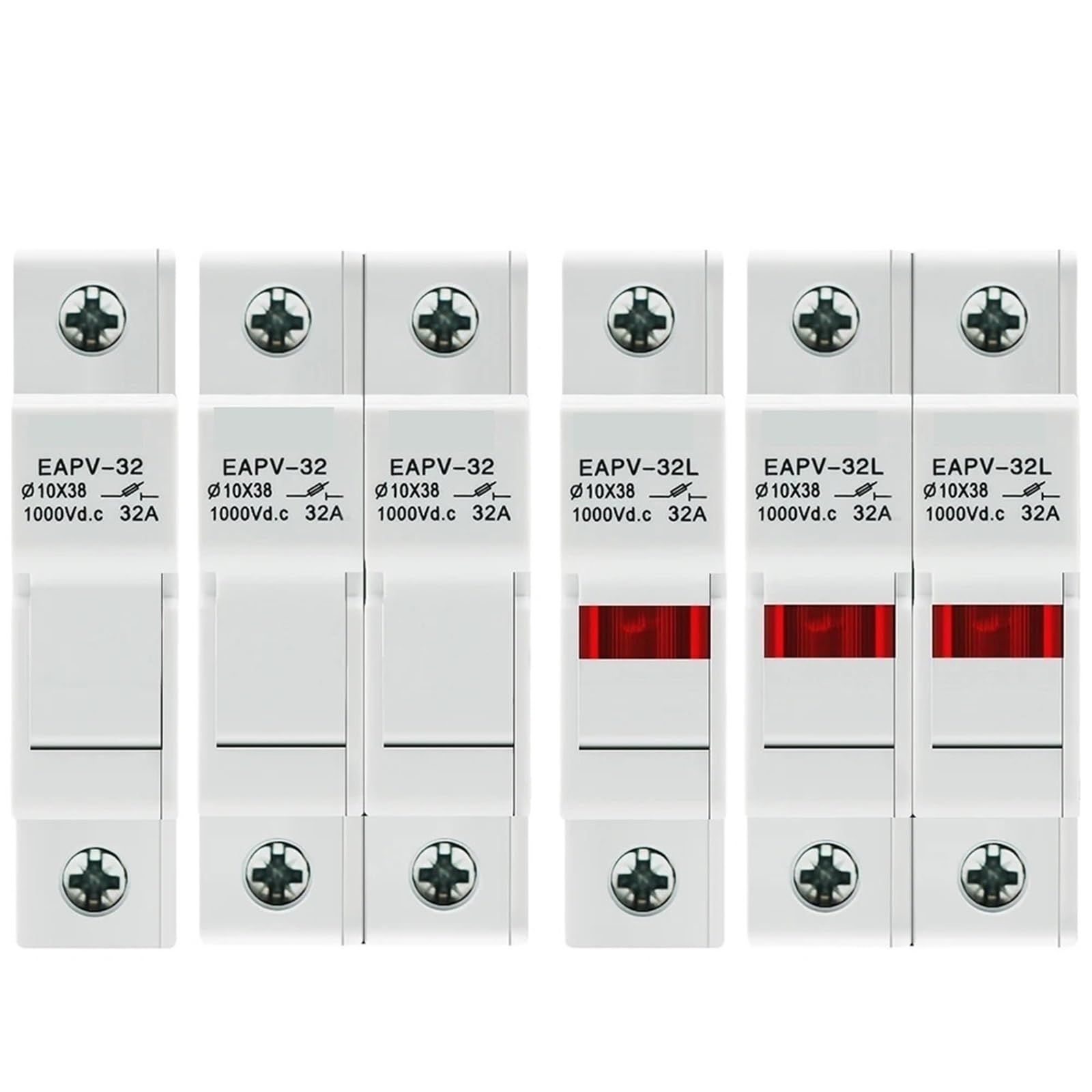Genérico Un juego de portafusibles 1P 2P CC 10 * 38mm PV 1000V 6A 15A 32A Base EAPV-32L(10A,EAPV-32-2P)