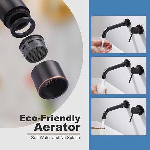 Miniatura 5 de Grifo de baño de bronce aceitado  ARCORA grifo de baño de montaje en pared  Grifo de una sola manija para lavabo de baño, válvula áspera incluida